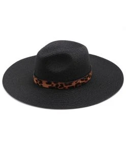 Wanderlust By Abby NEW Leopard Trim Straw Hat