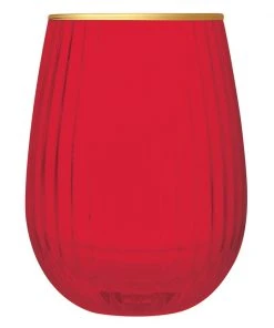 Wanderlust By Abby Red Beveled Stemless Wine Glass NEW