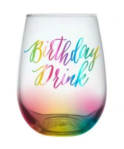 Wanderlust By Abby NEW Rainbow Birthday Drink Stemless Wine Glass