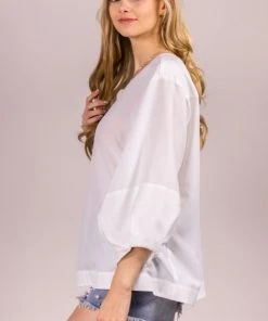 Wanderlust By Abby NEW V-Neck Top With Flounce Sleeves