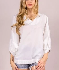 Wanderlust By Abby NEW V-Neck Top With Flounce Sleeves
