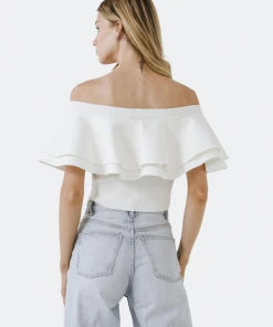 Wanderlust By Abby NEW Off Shoulder Ruffle Crop Top