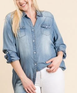 Wanderlust By Abby NEW Plus Size Denim Long Blouse