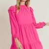 Wanderlust By Abby Long Sleeve Flowy Hot Pink Dress