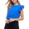 Wanderlust By Abby NEW Round Neck Blouse With Ruffled Sleeves