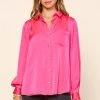 Wanderlust By Abby Long Sleeve Satin Woven Button Down Shirt CLOTHING