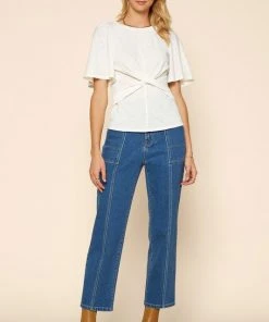 Wanderlust By Abby Off White Cross Detail Knit Jersey NEW