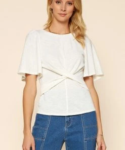 Wanderlust By Abby Off White Cross Detail Knit Jersey NEW