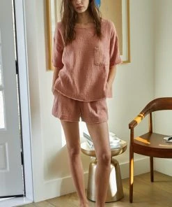 Wanderlust By Abby Short Sleeve Crew Neck Woven Over-Sized Top NEW