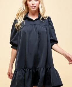 Wanderlust By Abby Satin Collared Dress CLOTHING