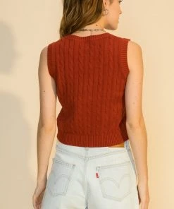 Wanderlust By Abby V Neck Cable Knit Crop Sweater Vest