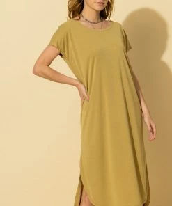 Wanderlust By Abby NEW Drop Shoulder Curved Raw Edge Hem Dress