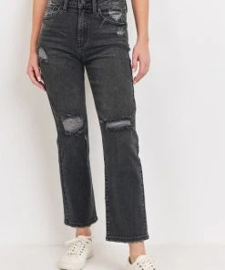 JBD Denim JBD Washed Black High Rise Destroyed Straight Jeans