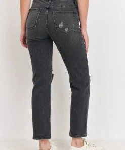 JBD Denim JBD Washed Black High Rise Destroyed Straight Jeans
