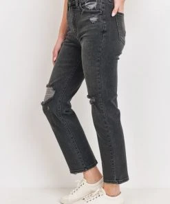 JBD Denim JBD Washed Black High Rise Destroyed Straight Jeans