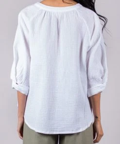 Wanderlust By Abby NEW Gauze V Neck 3/4 Sleeve Top