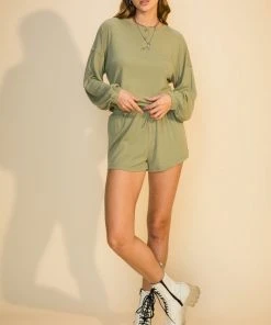 Wanderlust By Abby Long Sleeve Button Top And Short Set NEW