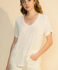 Wanderlust By Abby Wide V Neck Short Sleeve T Shirt