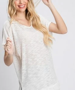 Wanderlust By Abby Hooded Short Sleeve Top NEW