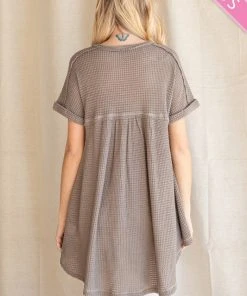 Wanderlust By Abby Mocha Plus Size Solid Knit Hi-Low Top