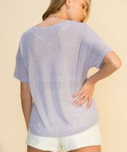 Wanderlust By Abby Notch Neck Split Hem Solid Tee