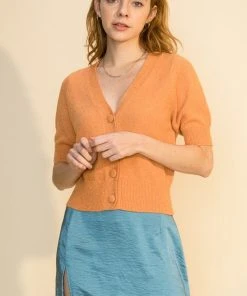 Wanderlust By Abby Button Down Puff Sleeve Cardigan NEW