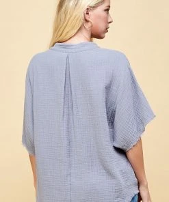 Wanderlust By Abby Light Blue Short Sleeve Top