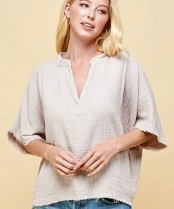 Wanderlust By Abby NEW Light Tan Short Sleeve Top