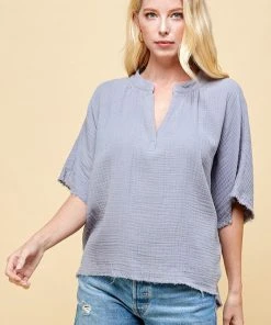 Wanderlust By Abby Light Blue Short Sleeve Top