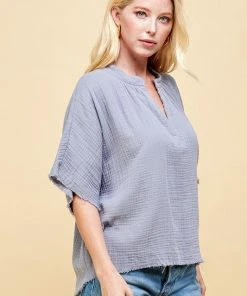 Wanderlust By Abby Light Blue Short Sleeve Top