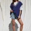 Wanderlust By Abby NEW Navy Knit Sweater Sleeveless V-Neck Oversized Tunic Vest