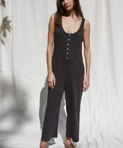 Wanderlust By Abby NEW Knit Brushed Sleeveless Button-down Jumpsuit