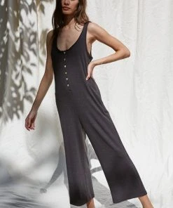 Wanderlust By Abby NEW Knit Brushed Sleeveless Button-down Jumpsuit