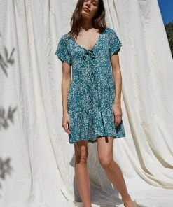 Wanderlust By Abby Teal Jersey Short Sleeve Loose Fit Dress NEW