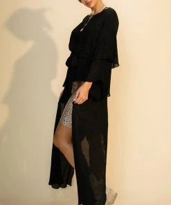 Wanderlust By Abby Asymmetrical Maxi Top With Waist Tie