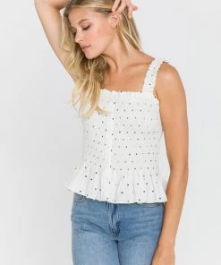 Wanderlust By Abby NEW Polka Dot Smocked Top