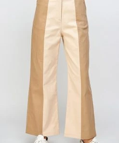 Wanderlust By Abby NEW Sand And Taupe Color Block Top Stitch Detail Pants