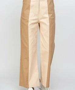 Wanderlust By Abby NEW Sand And Taupe Color Block Top Stitch Detail Pants