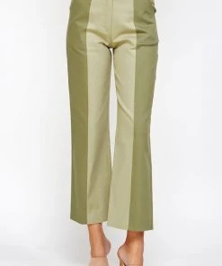 Wanderlust By Abby NEW Sage And Olive Color Block Top Stitch Detail Pants