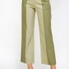 Wanderlust By Abby NEW Sage And Olive Color Block Top Stitch Detail Pants
