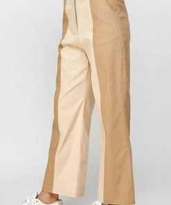 Wanderlust By Abby NEW Sand And Taupe Color Block Top Stitch Detail Pants
