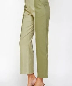 Wanderlust By Abby NEW Sage And Olive Color Block Top Stitch Detail Pants