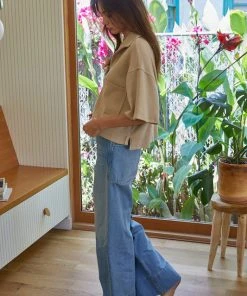 Wanderlust By Abby Knit Hacci Short Sleeve Over-sized Collared Crop Top