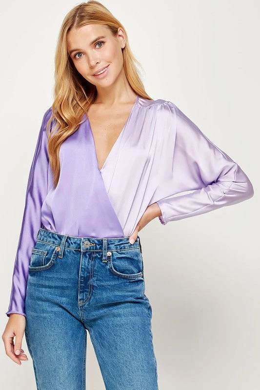 Wanderlust By Abby Koslow Crossover V-neck Long Sleeve Two-Tone Body Suit NEW 4 Wanderlust By Abby Koslow Crossover V-neck Long Sleeve Two-Tone Body Suit NEW