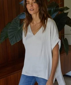 Wanderlust By Abby Satin Cuff Sleeve V-Neck