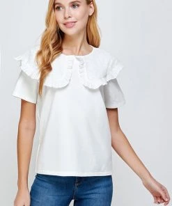 Wanderlust By Abby Collar Trim Detail Short Top