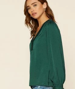 Wanderlust By Abby Shirred V-Neck Blouse NEW