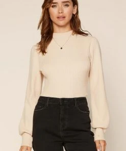 Wanderlust By Abby Long Balloon Sleeve Mock Neck Knit Sweater