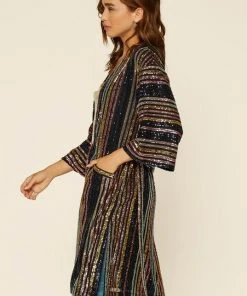 Wanderlust By Abby Striped Sequin Kimono
