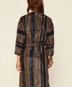 Wanderlust By Abby Striped Sequin Kimono